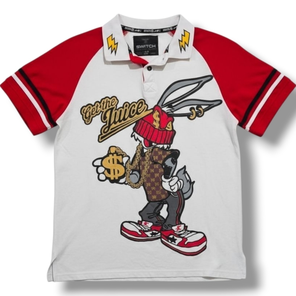 SWITCH Men’s Looney Tunes Bugs Bunny “Get The Juice” Polo Shirt – Size Small